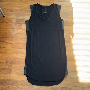 Heather Black Sleeveless Dress with Leather Accents